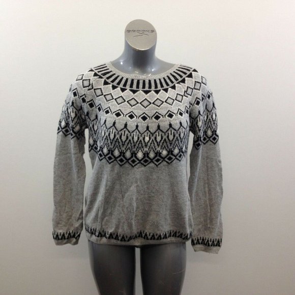 H&M Gray Patterned Knit Sweater Women's Size Medium Cotton Blend Long Sleeve - Picture 1 of 6